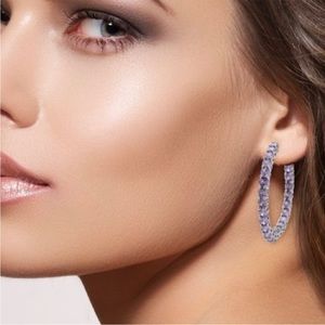 AAA Simulated Purple Diamond Inside Out Earrings in Silvertone. NIB